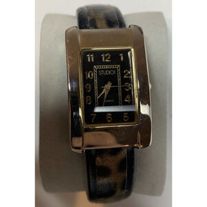 Studio Leopard Bangle Cuff Watch Gold Black Dial
